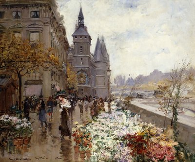 Květinový trh podél Seiny, od Georges Stein