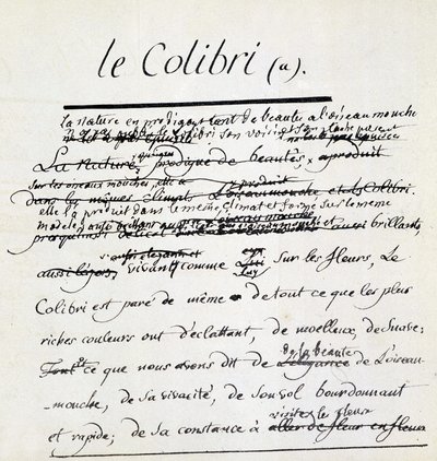 Buffonův rukopis o kolibříku. sd. 18. století od Georges de Buffon