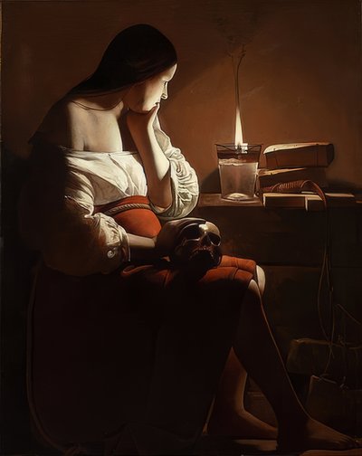Marie Magdalena se šustícím plamenem. Kolem 1638-40 od Georges de La Tour