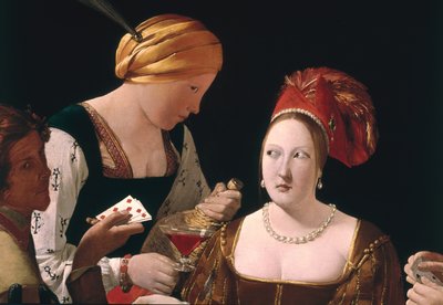 Cheat with the Ace of Diamonds, detail zobrazující obě ženy, cca 1635-40 (detail 90053) od Georges de La Tour