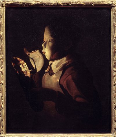 Dmychadlo má lampu. Obraz od Georgese De La Tour (1593-1652) od Georges de La Tour