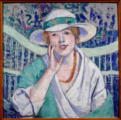 Obraz Portrét dámy s bílým a zeleným kloboukem od Georgette Agutte (1867-1922) 1914 Grenoble, Musee des Beaux Arts od Georgette Agutte