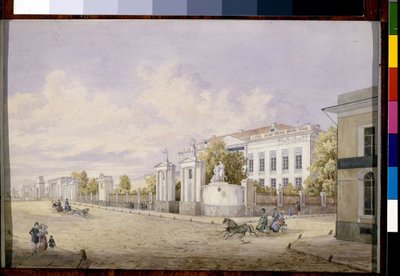 Velká Lubjanka v Moskvě (Velká Lubjanka v Moskvě) - dílo Georgiho Filippoviče Baranovského (1823-1852), akvarel na papíře, 1848 - Státní Treťjakovská galerie, Moskva (Rusko) od Georgi Filippovich Baranovsky