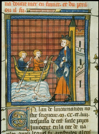 Ludvík IX. vyplouvá do Francie, z Chroniques de France ou de St Denis, 14. století (22093703934) od Georgia Levan Ramishvili from Tbilisi