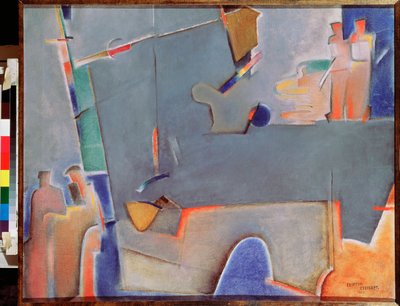 Zvedací jeřáb - obraz Georgiho Avgustoviče Stenberga (1900-1933), olej na plátně od Georgii Avgustovich Stenberg