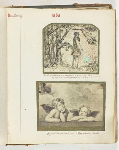 Bez názvu [muž v dešti a dva cherubové], 1868. od Georgina Cowper