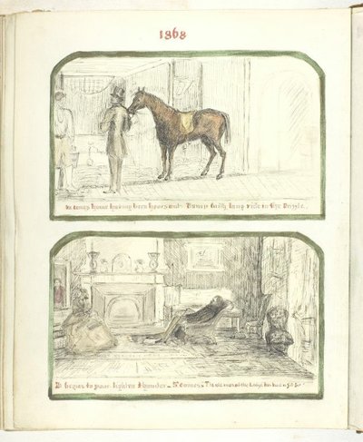 Bez názvu [muž s koněm a pár odpočívající u ohně], 1868. od Georgina Cowper