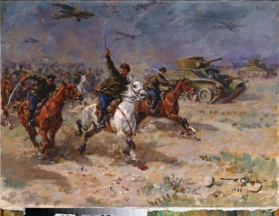 Útok (tanky a kavalérie Rudé armády během říjnové revoluce) - Útok - Malba George (Georgy, Georgi) Konstantinovič Savitsky (1887-1949), olej na plátně od Georgiy Konstantinovich Savitsky