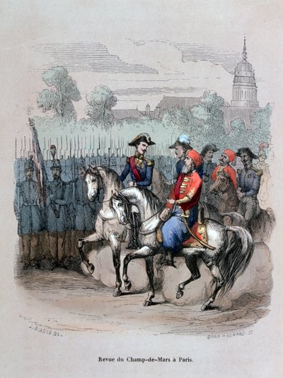 „Vojenský přehled s Ibrahimem Pachou, Champ de Mars, Paříž“, c1846 1847 od Gerard Corbiau