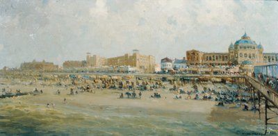 Letní den na pláži Scheveningen u Kurhaus (olej na plátně) od Gerard Delfgaauw