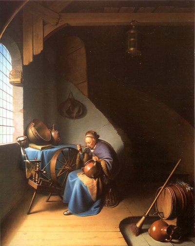 Interiér s ženou jíst kaši od Gerrit Dou