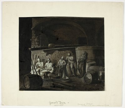 Vinný sklípek s muži hrací karty od Gerrit Dou