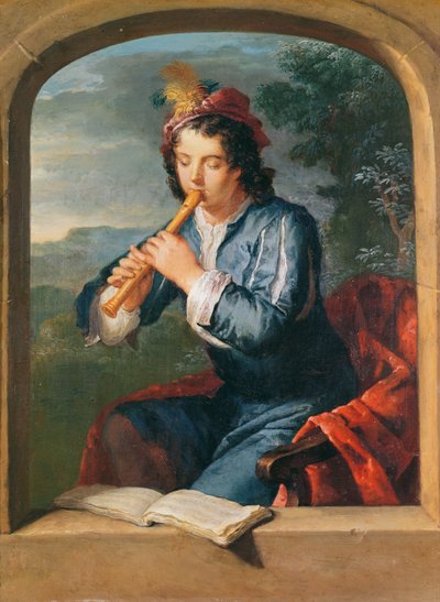 Mladý muž hrající na flétnu (pastel na papíře) od Gerard Hoet