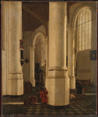 Interiér Oude Kerk v Delftu s hrobkou viceadmirála Pietera Pietersze Heijna od Gerard Houckgeest (attributed to)