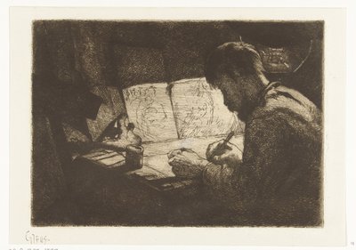 Autoportrét za rýsovacím prknem od Gerard Jan Bos (signed by artist)