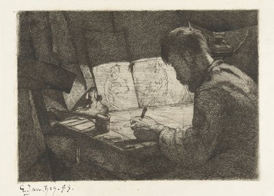 Autoportrét za rýsovacím prknem od Gerard Jan Bos (signed by artist)
