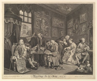 Manželství A-la-Mode, deska I, 1. dubna 1745. od Gerard Jean Baptiste Scotin