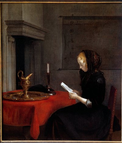 Žena čte dopis. Obraz Holanďana Gerarda Ter Borche (1617-1681) od Gerard ter Borch