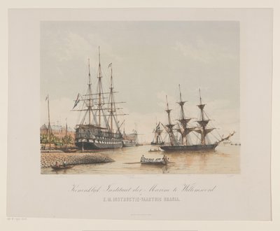 Corvette Z.M. Urania a loď řady Z.M. Kortenaert Královský institut námořnictva ve Willemsoordu a instrukční plavidlo HM Urania (název na předmětu) od Gerard Voorduin