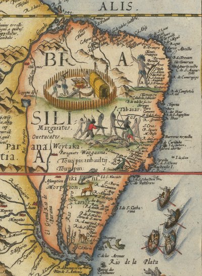 Mapa Jižní Ameriky, 1593 (oříznuto) od Gerard de Jode