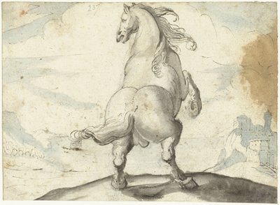 Chov koně před výhledem na italský přístav od Gerard ter Borch (I)