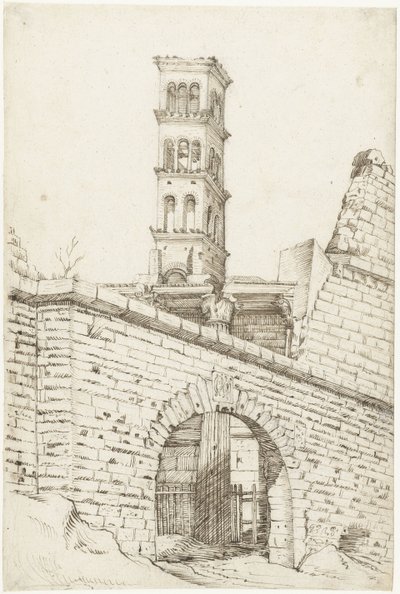 Chrám Mars Ultor a Pantani Arch ve Forum of Augustus a věž San Basilio od Gerard ter Borch (I)
