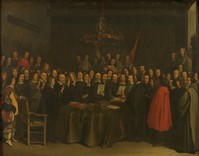 Ratifikace Münsterského míru mezi Španělskem a Nizozemskou republikou na radnici v Münsteru, 15. května 1648 od Gerard ter Borch (II) (copy after)