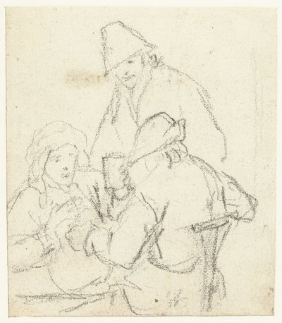 Tři popíjející farmáři kolem stolu od Gerard ter Borch (II) (possibly)