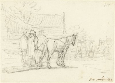 Tři muži vedle koně a saní od Gerard ter Borch (II)