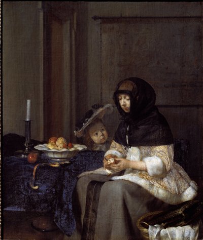 Matka, která loupe jablko (olej na plátně od Gerard ter Borch
