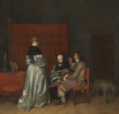 Galantní konverzace, známá jako Paternal Admonition od Gerard ter Borch