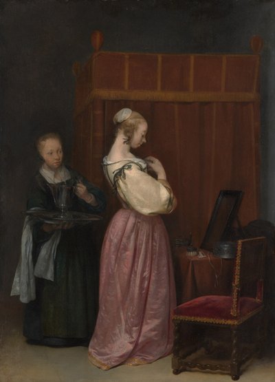Mladá žena na záchodě se služkou, c.1650-51 od Gerard ter Borch