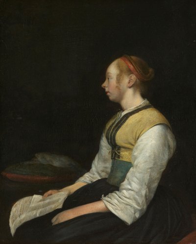 Sedící dívka v selském kostýmu, c. 1650-60 od Gerard ter Borch
