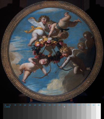 Putti s věncem z květin od Gerard van Honthorst (workshop of)
