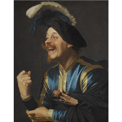 Rozesmátý hudebník s houslemi pod paží od Gerard van Honthorst