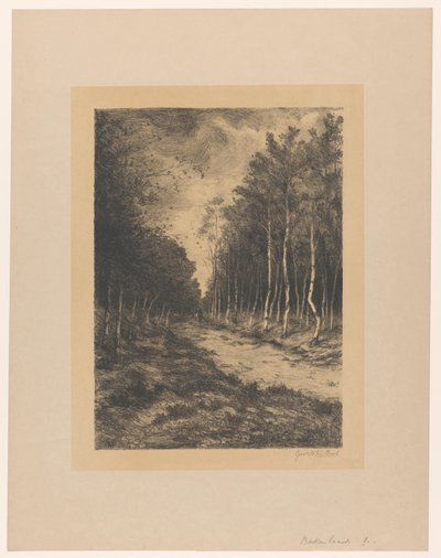 Lesní stezka se dvěma jezdci Berkenlaan (název na objektu) od Gerarda Wilhelmina ten Hoet (signed by artist)