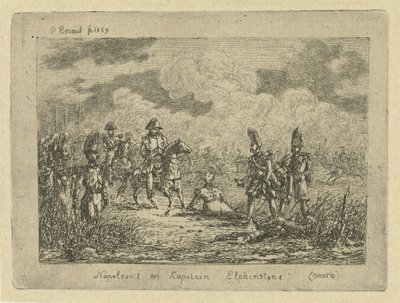 Napoleon s padlými vojáky Napoleon I a kapitán Elphinstone (Omera) (název na předmětu) od Gerardus Emaus de Micault