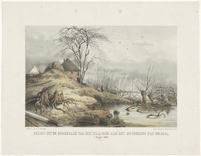 Průlom Waaldijku Pohled na průlom den Waaldijk na vrcholu Brakel 7. března 1801 (název na objektu) od Gerardus Johannes Bos