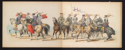 Maškaráda leidenských studentů, 1855 (deska 6) Kostýmovaný průvod členů leidenského studentského sboru 12. června 1855 na oslavu 280. výročí Leidsche Hoogeschool, zobrazující vstup Karla V. do od Gerardus Johannes Bos