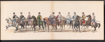 Maškaráda leidenských studentů, 1870 (deska 10) Kostýmovaný průvod pořádaný členy leidenského studentského sboru 7. června 1870 na oslavu 295. výročí Leidsche Hoogeschool, zobrazující návštěvu Leidenu v r. od Gerardus Johannes Bos