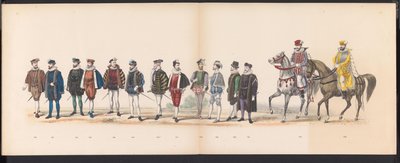 Maškaráda leidenských studentů, 1870 (deska 12) Kostýmovaný průvod pořádaný členy leidenského studentského sboru 7. června 1870 na oslavu 295. výročí Leidsche Hoogeschool, zobrazující návštěvu Leidenu v r. od Gerardus Johannes Bos