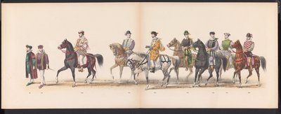 Maškaráda leidenských studentů, 1870 (deska 8) Kostýmovaný průvod pořádaný členy leidenského studentského sboru 7. června 1870 na oslavu 295. výročí Leidsche Hoogeschool, zobrazující návštěvu Leidenu v r. od Gerardus Johannes Bos