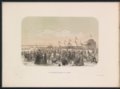 Bruslení na Maas v Rotterdamu, 1855 Kluziště na Maas (název na objektu) Ledová zábava na Maas v Rotterdamu v únoru 1855 s titulky (název série na objektu) od Gerardus Johannes Bos