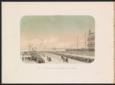 Závod koňských povozů na Maas v Rotterdamu, 1855 Pohled na spřežení s koňským a šaškovým spřežením podél Willemskade (název na objektu) Ledová zábava na Maas v Rotterdamu v únoru 1855 s titulky (název série na objektu) od Gerardus Johannes Bos