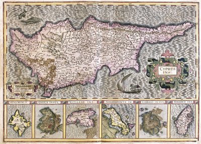 Kypr a ostrovy Stalimini (Lemnos) Chios, Mitilene, Negroponte, Cerigo a Rhodus (rytina od Gerardus Mercator