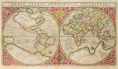 Mapa světa s dvojitou polokoulí, 1587 od Gerardus Mercator