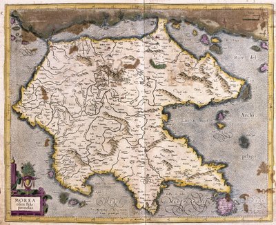 Řecko a Peloponés (rytina od Gerardus Mercator