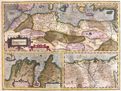 Severní Afrika s obléháním Tunisu a delty Nilu (rytina od Gerardus Mercator