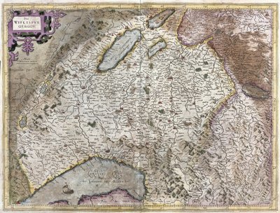 Severovýchodně od Ženevy, Švýcarsko (rytina od Gerardus Mercator
