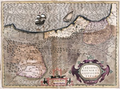Oviedo, Burgos, Bilbao, Bayonne (Asturias), Španělsko (rytina od Gerardus Mercator